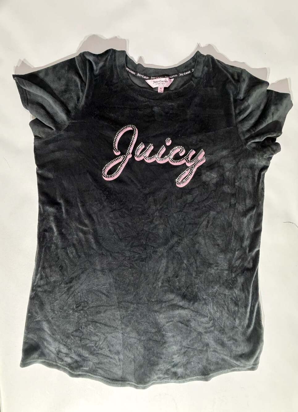 Juicy Couture Playera Negra XL Terciopelo Y2K Bling Logo McBling